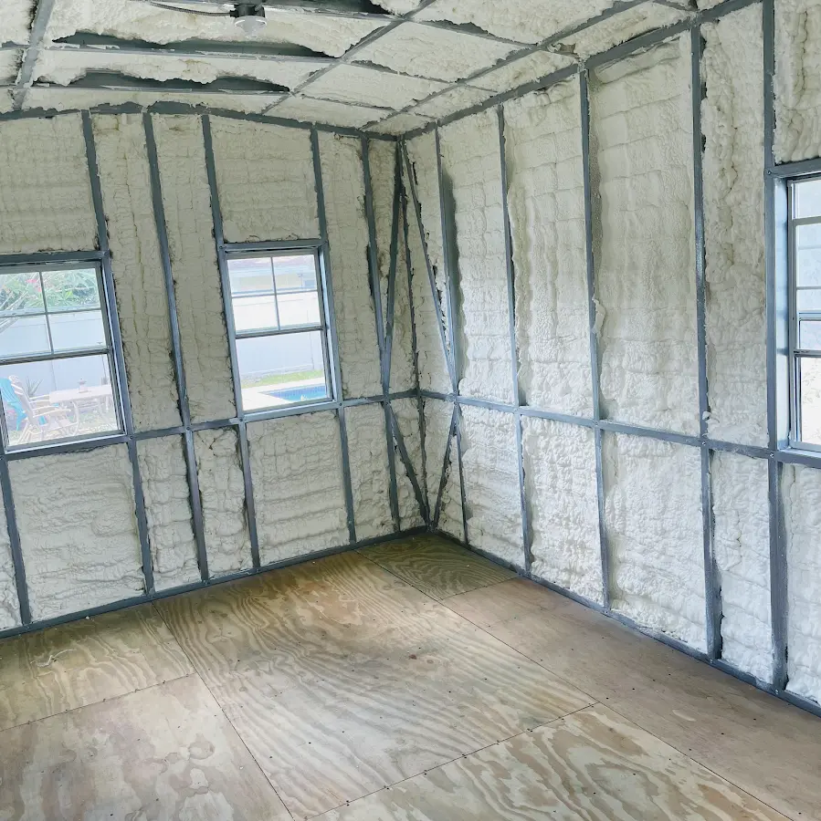 Closed-cell spray foam insulation applied to wall cavities in a residential project in St. Petersburg